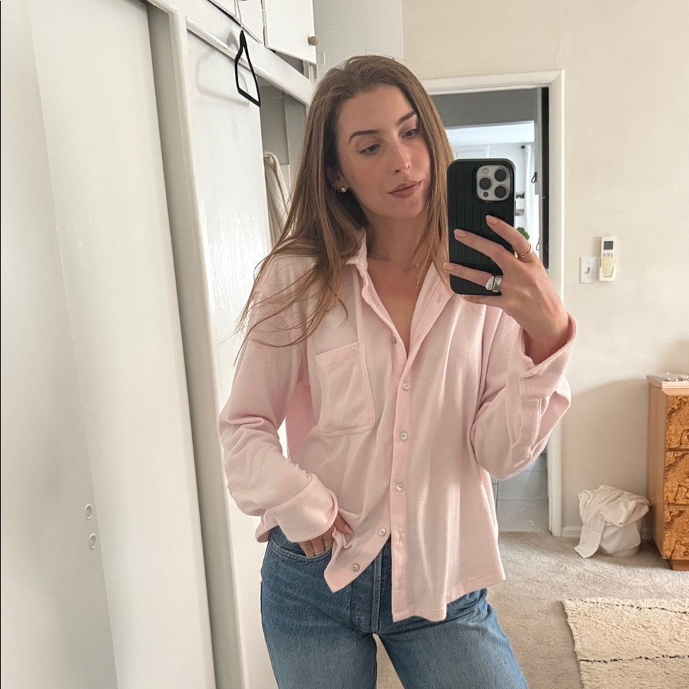 DONNI. Light Pink Fleece Button-Down Shirt